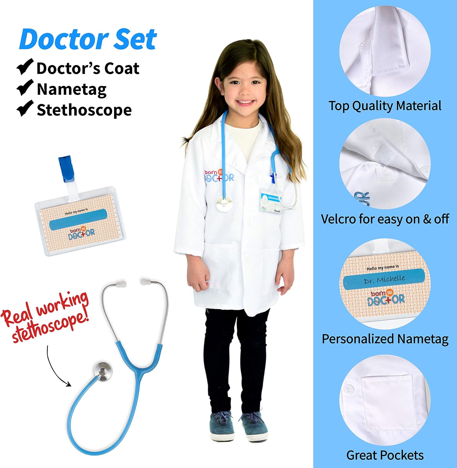 3-in-1 Kids Dress Up Clothes, Police, Firefighter, Doctor, 3+ | Machine-washable pretend-play toddler costume set