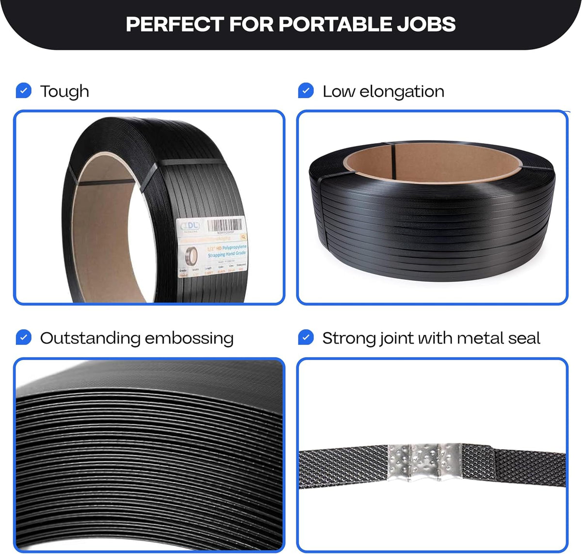 1/2" x 7200' Polypropylene (PP) Strapping Roll, USA-Made
