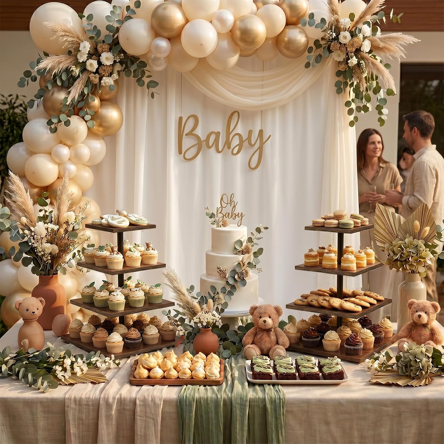 Wooden 4 Tier Cupcake Stand for 50 Cupcakes,Cupcake Holder,Cupcake Tower,Tiered Tray Stand for Birthday Bar Décor