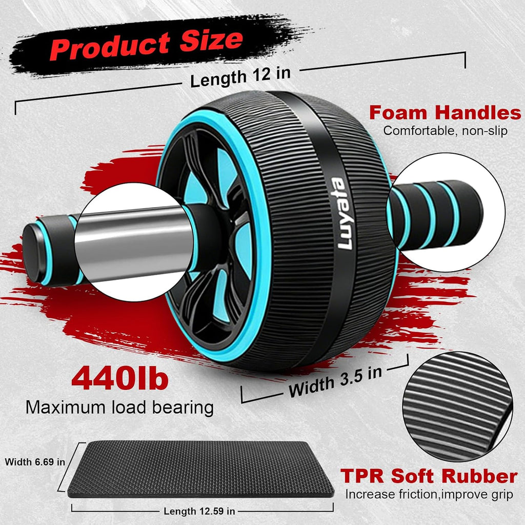 Ab Roller Wheel, 10-In-1 Ab Exercise Wheels Kit with Resistance Bands, Knee Mat, Jump Rope, Push-Up Bar - Home Gym