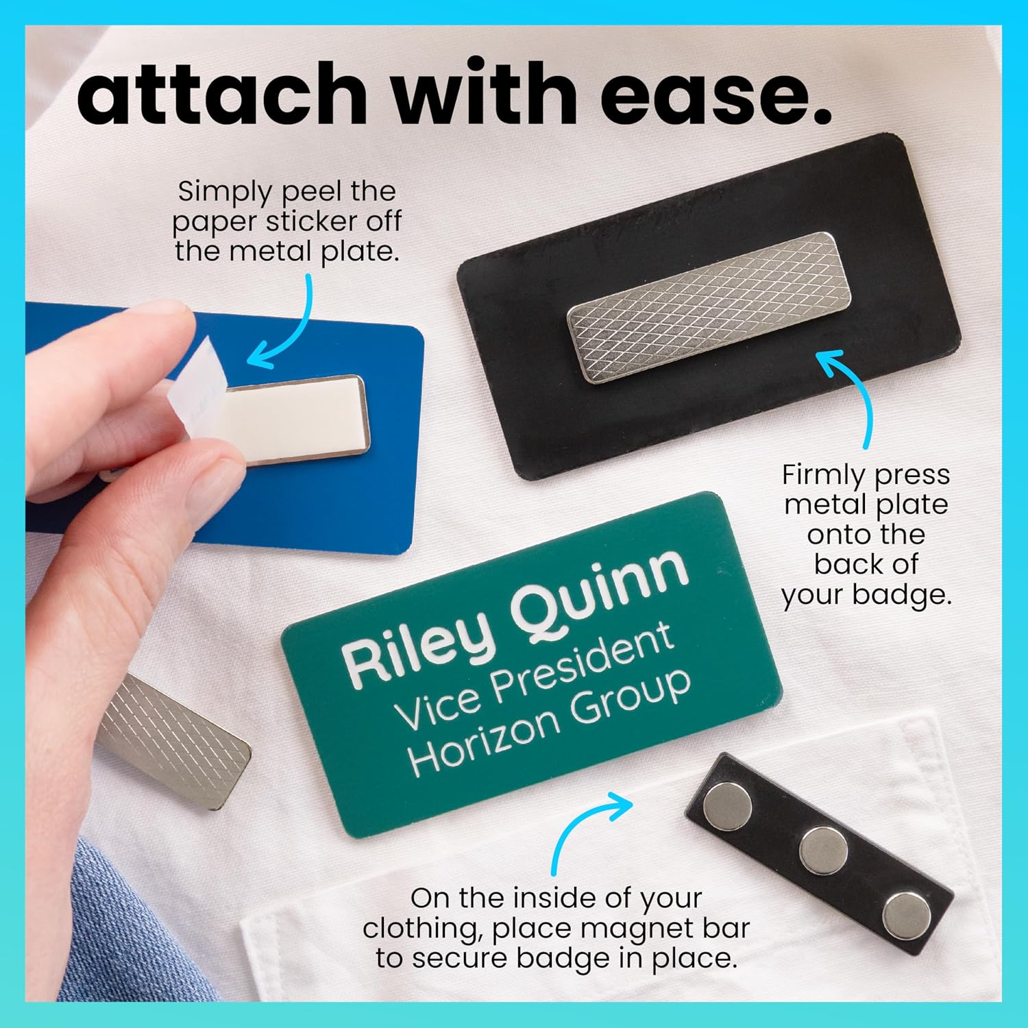 10 Premium Quality Magnetic Name Tag Holders with 3 Neodymium Magnets