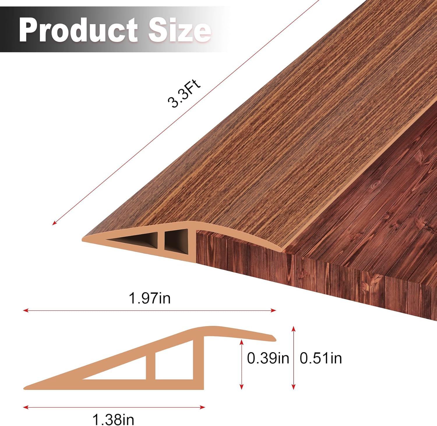 Floor Transition Strip, Self Adhesive Door Threshold for Doorway, Carpet Edging Trim Strip Vinyl Overlap Edge Reducer
