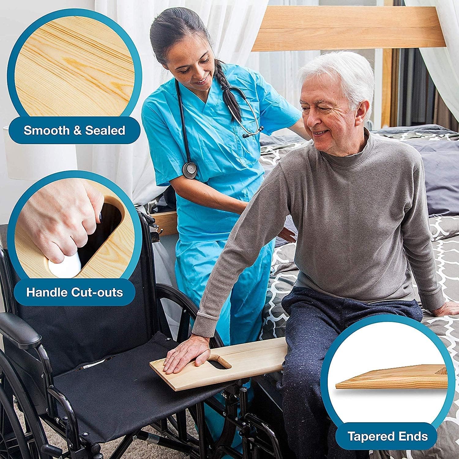 Transfer Board and Slide Board, FSA Eligible, Made of Heavy-Duty Wood for Patient, Senior and Handicap Move Assist