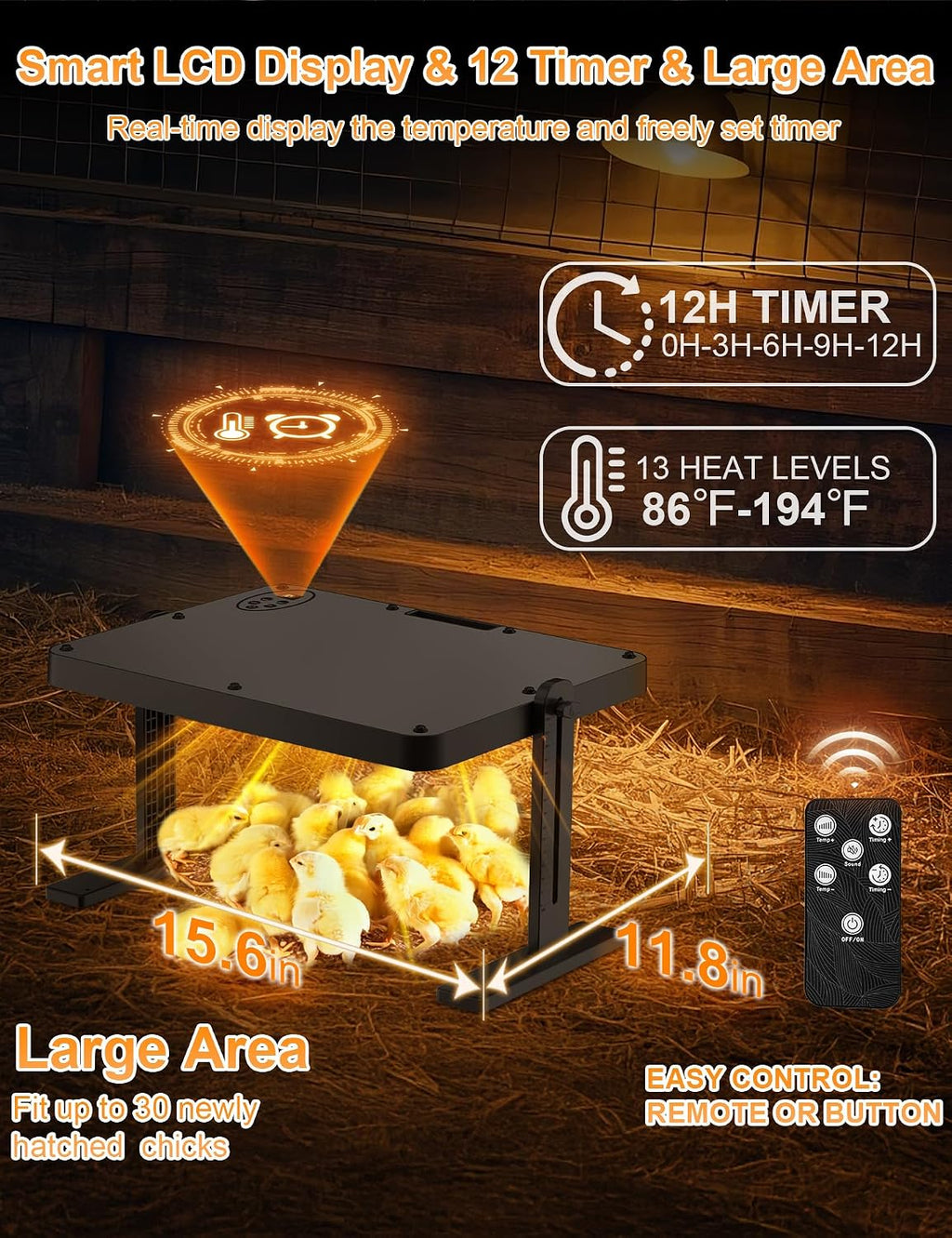 Chicken Coop Heater, 200W Radiant Heat Plate with Adjustable Temp