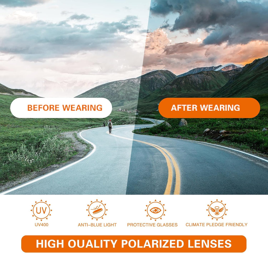 Polarized Sports Sunglasses for Men & Women Wrap Design UV Protection | HD polarized TAC Lens Reduces Glare Non-slip