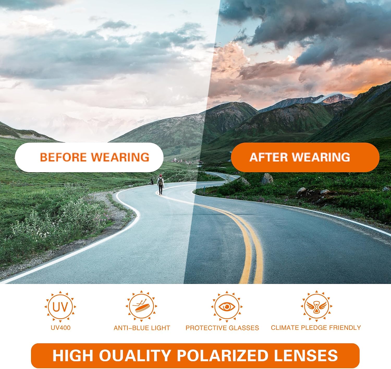 Polarized Sports Sunglasses for Men & Women Wrap Design UV Protection | HD polarized TAC Lens Reduces Glare Non-slip