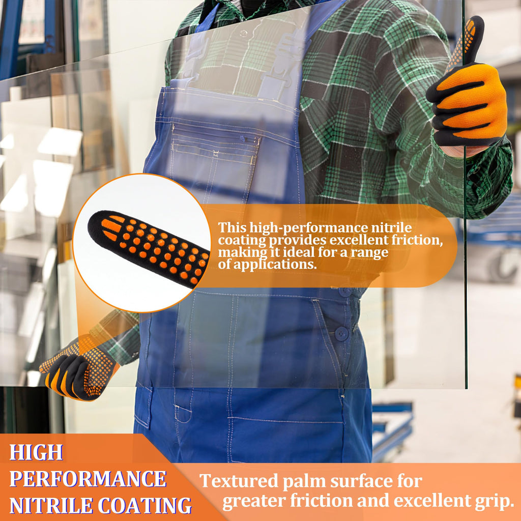 6 Pairs MicroFoam Nitrile Work Gloves, Orange Grip Dots (6/XS)