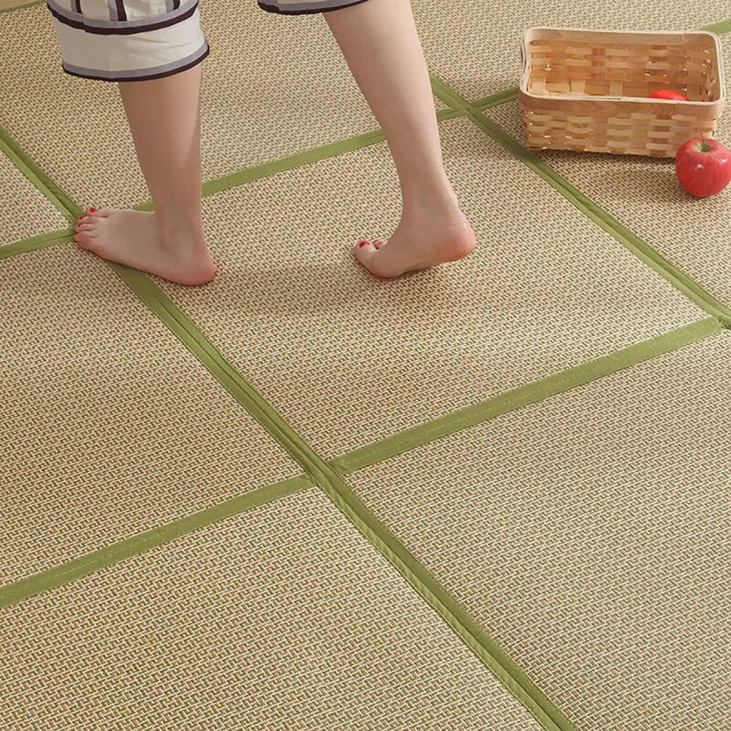 Large Japanese Tatami Mat 71x 71in Large Summer Breathable Sleeping Mat Foldable Rattan Floor Mat Non-Slip Memory