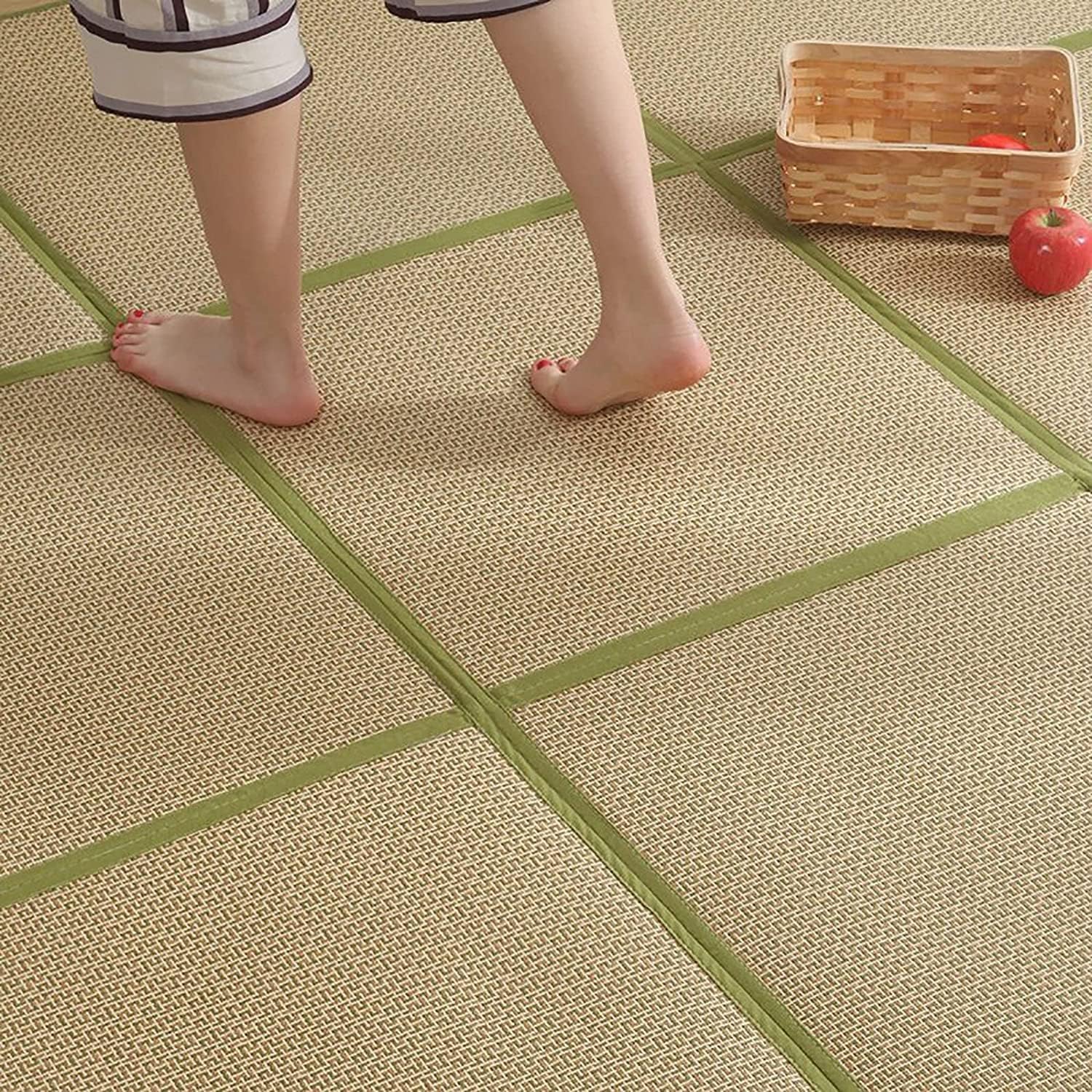 Large Japanese Tatami Mat 71x 71in Large Summer Breathable Sleeping Mat Foldable Rattan Floor Mat Non-Slip Memory