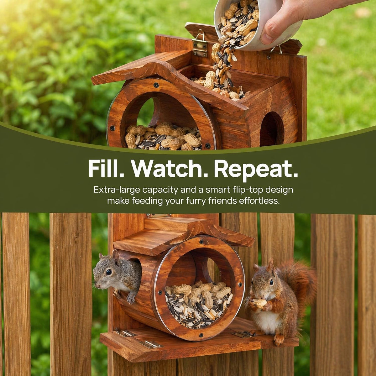 Premium Wood Squirrel Feeder House, Weatherproof Wall Mount Squirrel Food Station for Outside, Backyard Wildlife