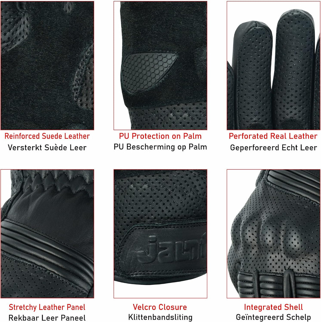 Motorcycle Gloves for Men and Women Summer Leather Riding Touchscreen with Hard Knuckle Perforated Breathable Biker