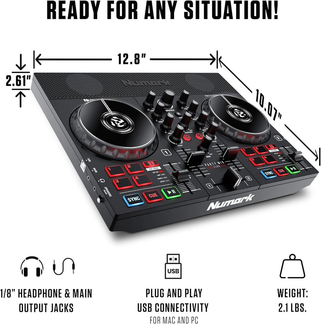 Party Mix Live - DJ Controller with Built in Speakers, Party Lights and DJ Mixer, Complete Dj Set with Mixer and