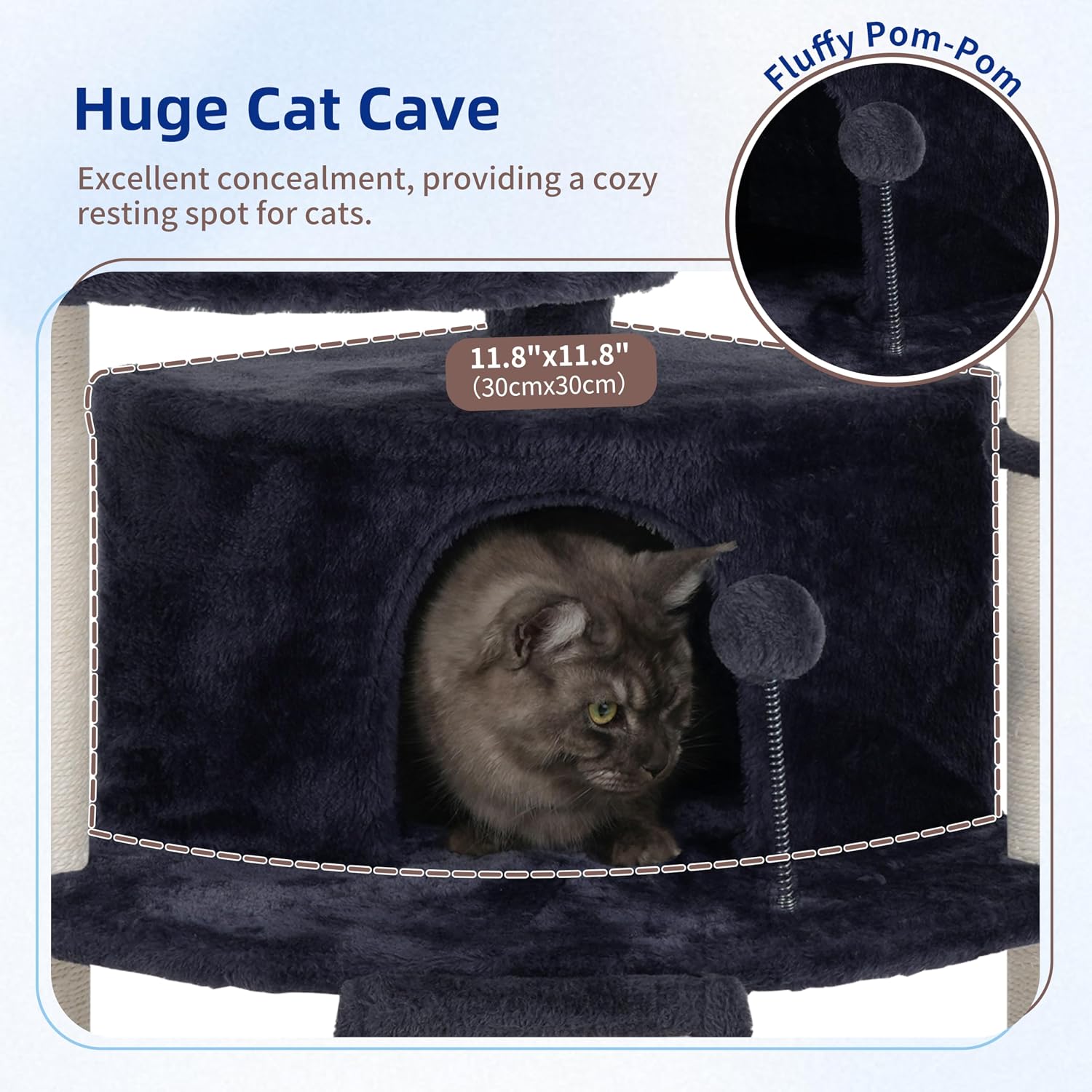 Corner Cat Tree for Indoor Cats, Cat Tower with All Sisal Scratching Posts, Multi-Level Cat Condo wth Cat Cave, Large