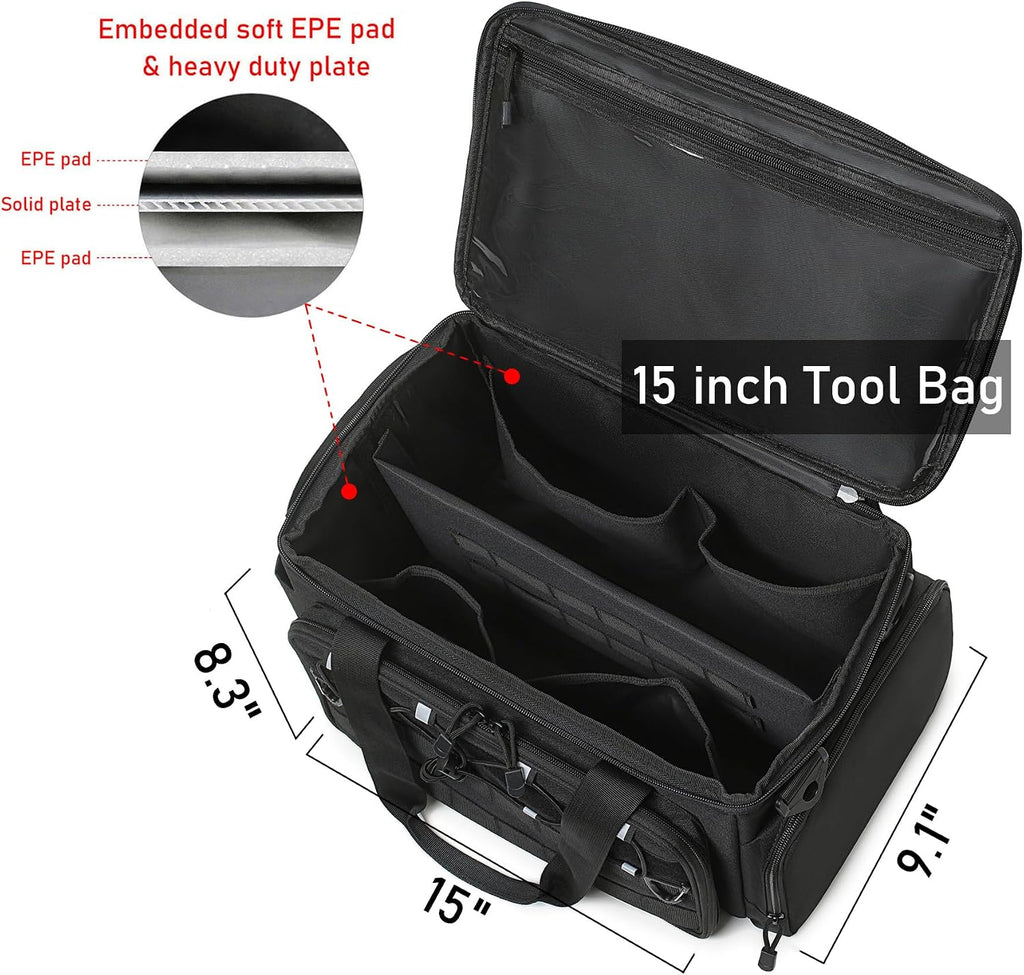 15-Inch Tool Bag Multi-purpose Tool Organizer Bag For Men with Shoulder Strap, Tactical Range Bag Work Tote for