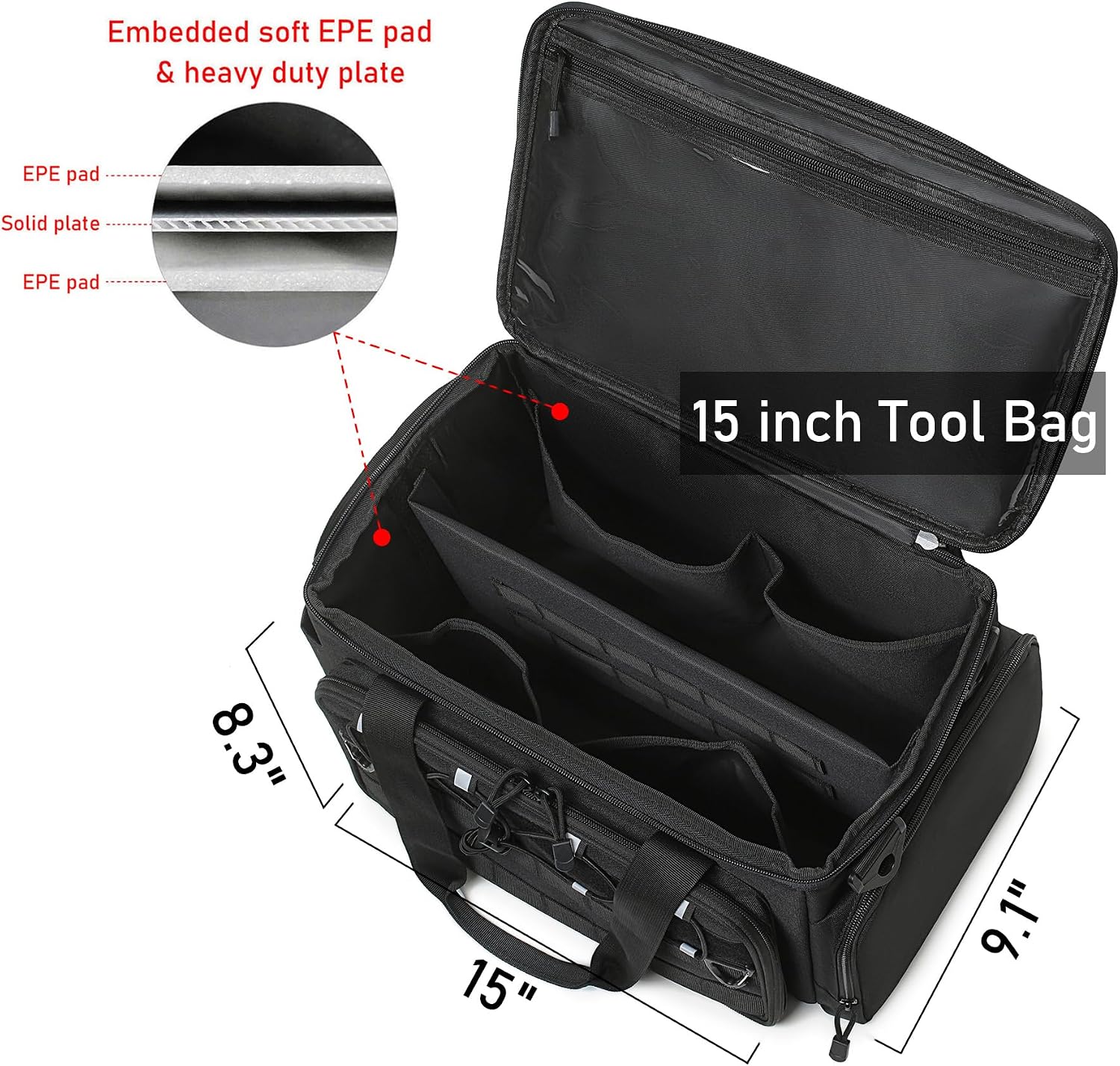 15-Inch Tool Bag Multi-purpose Tool Organizer Bag For Men with Shoulder Strap, Tactical Range Bag Work Tote for