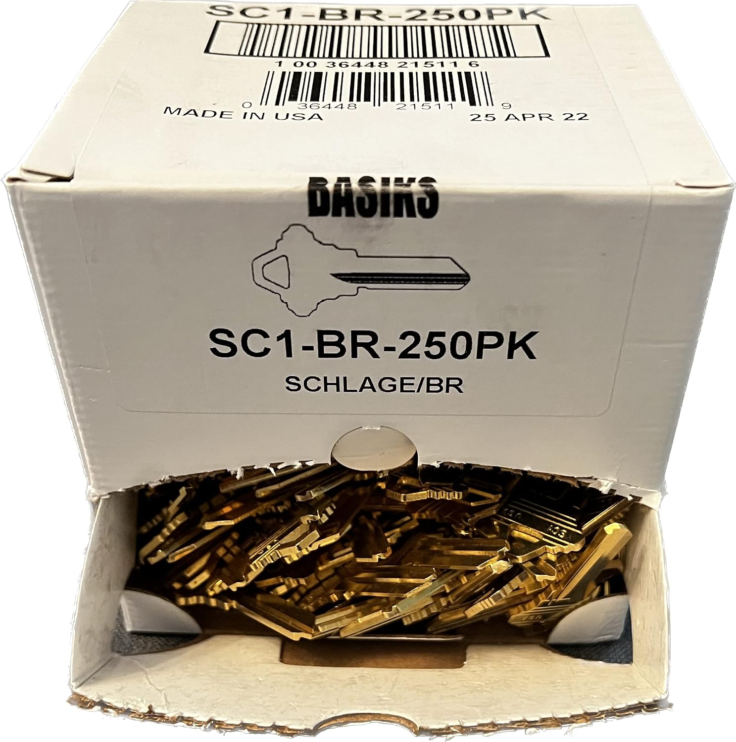 Basiks Bulk 250pk Key Blanks for Kwikset KW1 and Schlage SC1 (Brass, Schlage SC1)