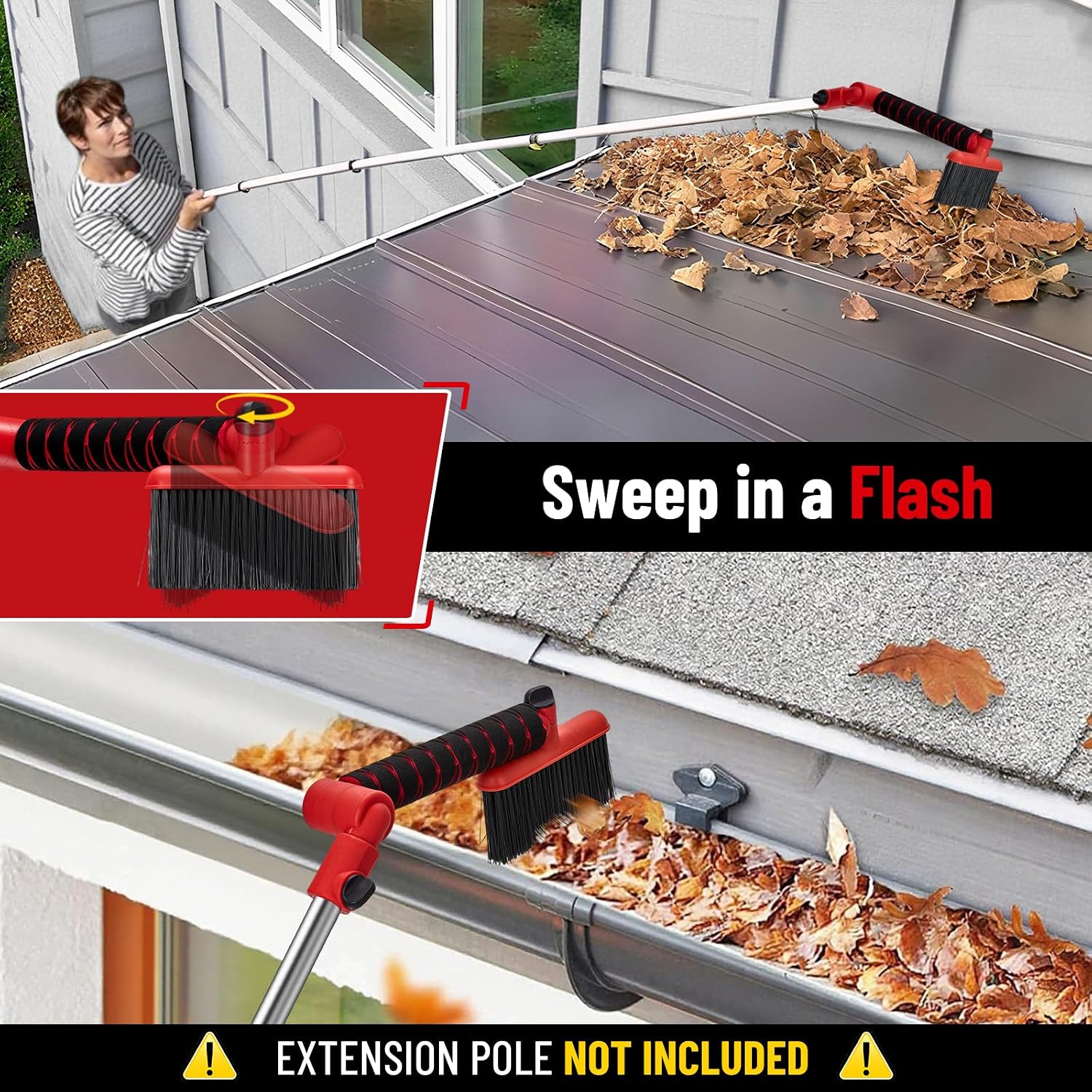 Multi-Angle Gutter Cleaning Tools from the Ground - 2.0 New Upgraded Gutter Cleaner Tools with Scoop & Brush, Leaf