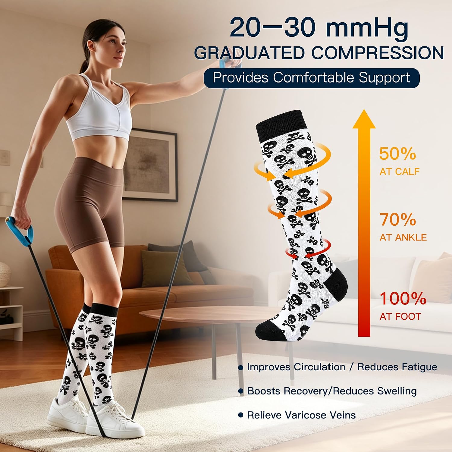 4 Pairs Compression Socks for Women Men 20-30 mmHg Knee High Support Socks