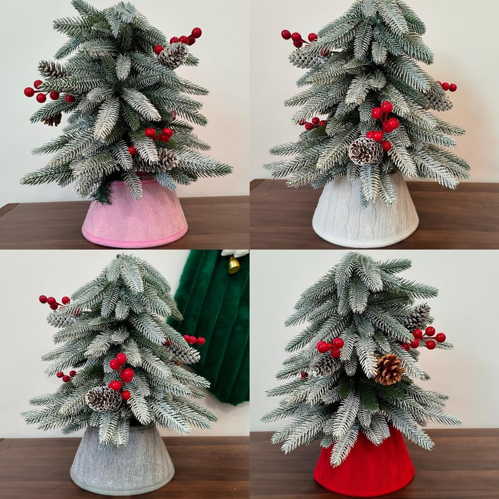 7.5 Inch Knitted Christmas Tree Collar, Rustic Mini Tree Skirt Base Cover for Small Tabletop Trees, Holiday Home
