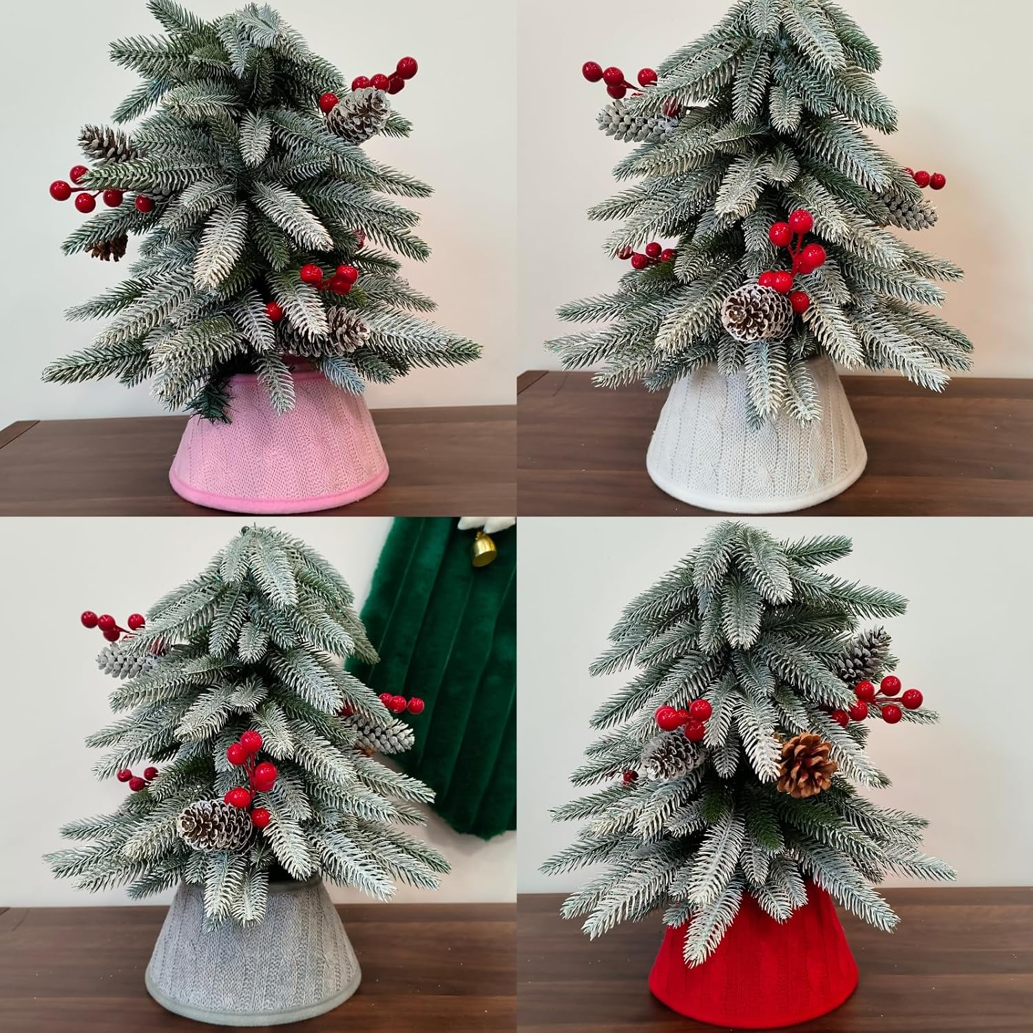 7.5 Inch Knitted Christmas Tree Collar, Rustic Mini Tree Skirt Base Cover for Small Tabletop Trees, Holiday Home