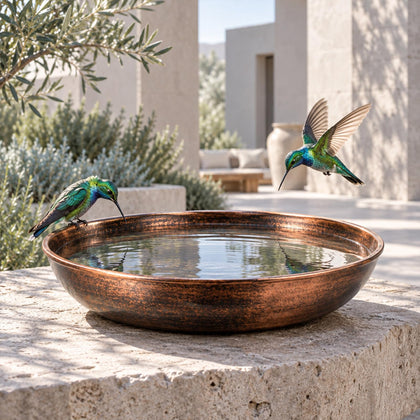 Metal Bird Bath Bowl, 12 Inch Vintage Round Outdoor Bird Bath