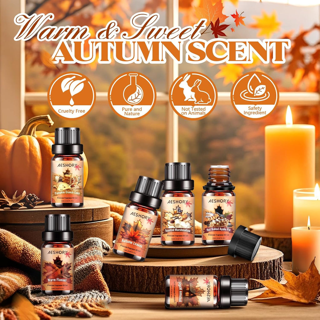 Autumn Essential Oils Set, 6 Premium Fall Fragrance Oils for Diffuser for Home, Aromatherapy Oils for Pumpkin Crunch