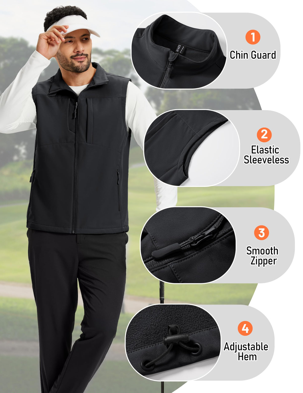 Men's Softshell Vest Lightweight Windproof Sleeveless Golf Jacket