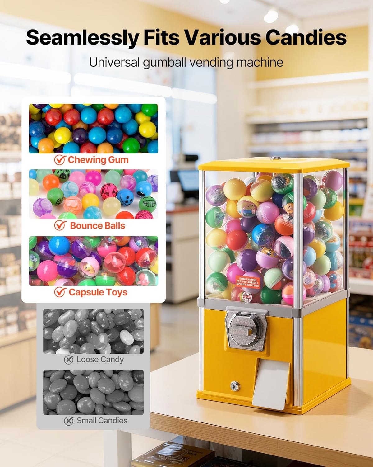Gumball Machine, 21 inch Candy Vending Machine Dispenser, 25-Cent Vending Machines for Shopping Malls, Supermarkets