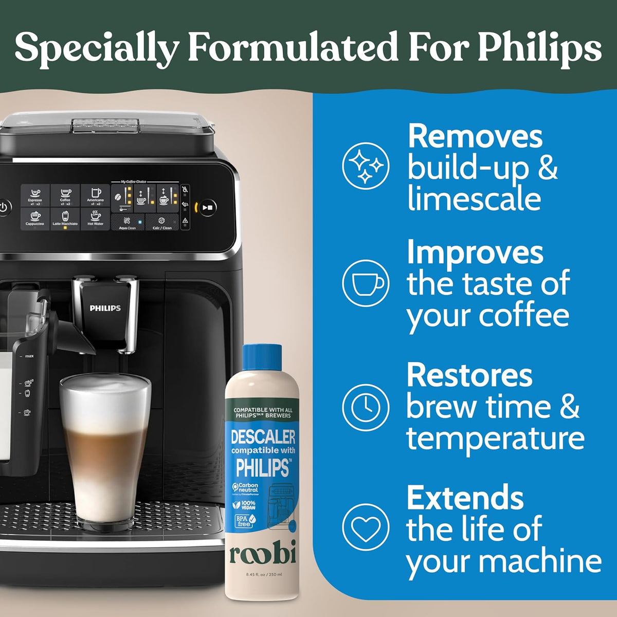 Roobi Philips Compatible Descaling Solution & Cleaner, 2 Pack