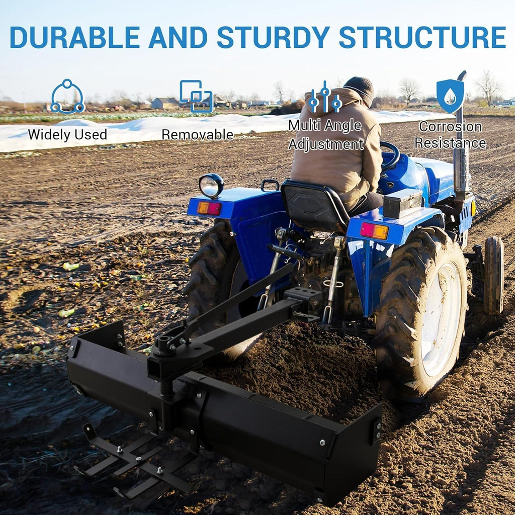 42" Tow Behind Box Scraper for Lawn Tractor, ATV, UTV – Versatile Box Blade Attachment with Hitch and Weight Tray for