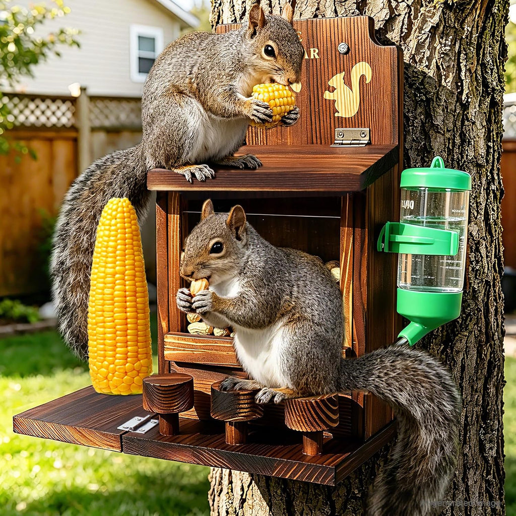 Durable Squirrel Feeder for Outside: Carbonized Pine & Protective Coating