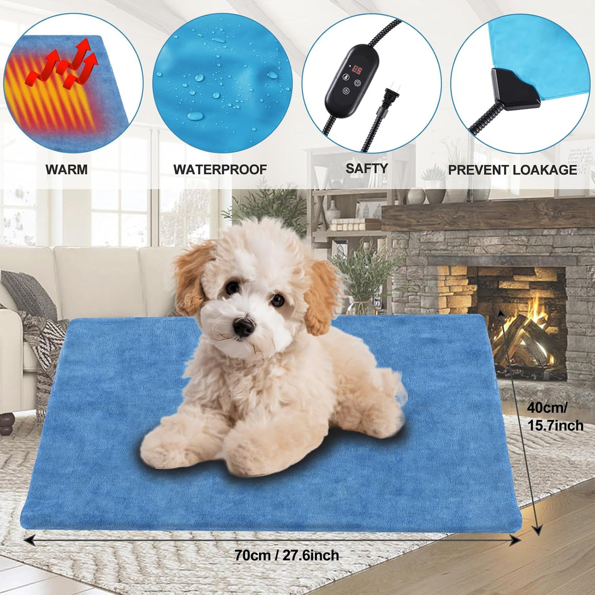 Pet Heating Pad for Dogs, Indoor Outdoor Heated Cat Bed Waterproof Electric Heated Pad Mat for Cats with Chew