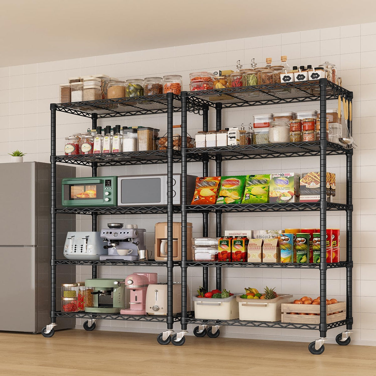 24" W x 18" D x 75" H Wire Storage Shelves with Wheels: 5 Tier Adjustable Metal Shelving Unit, NSF Heavy Duty Kitchen