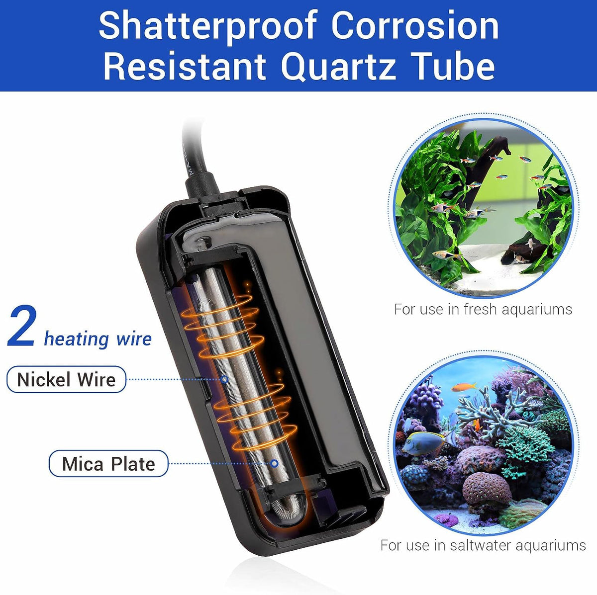 Small Submersible Aquarium Heater 25W Mini Betta Fish Tank Heater with LED Display Adjustable Temperature for 2-5