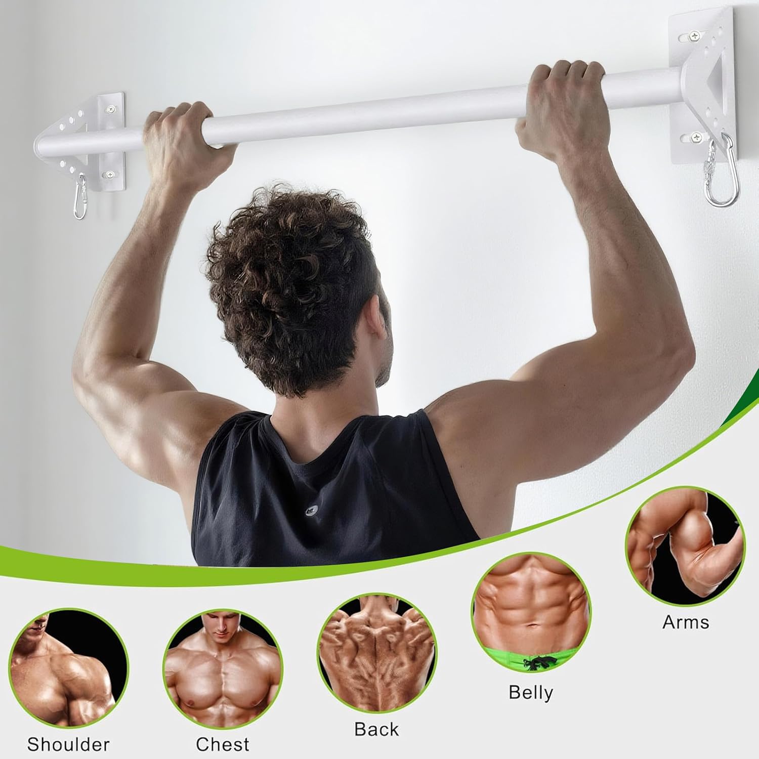 Wall Mounted Doorway Pull Up Bar, Heavy Duty Strength Training Pull-Up Bars for Doorframe, Support Beam or Joist