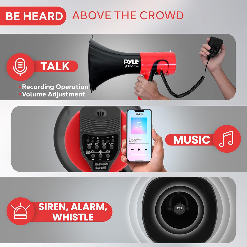 Portable Megaphone Bullhorn - Bluetooth Compatible PA Speaker with Built-in Voice Changer, 1500 Yard Range, Siren
