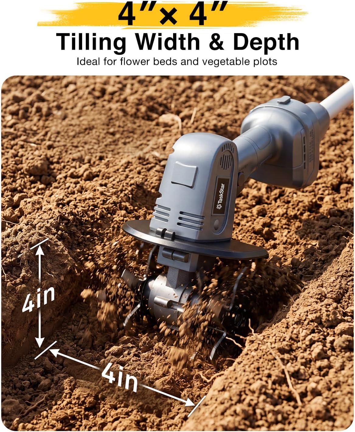 2-in-1 Cordless Tiller Cultivator, 20V Electric Rototiller with Detachable Extension Pole, 2×2.0Ah Battery