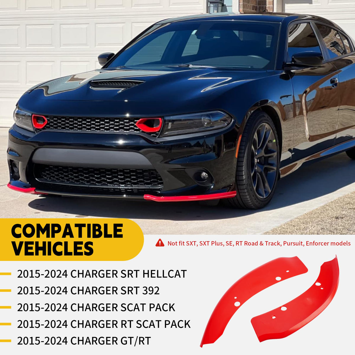 Dodge Charger Front Lip Spoiler Splitter for 2015-2024, Red Front Bumper Lip Kit Compatible with Charger SRT 392/Scat