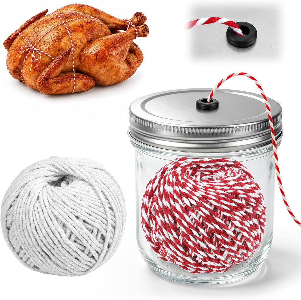 2 Roll 230FT Kitchen Twine for Cooking with Glass Jar Dispenser, Red&White