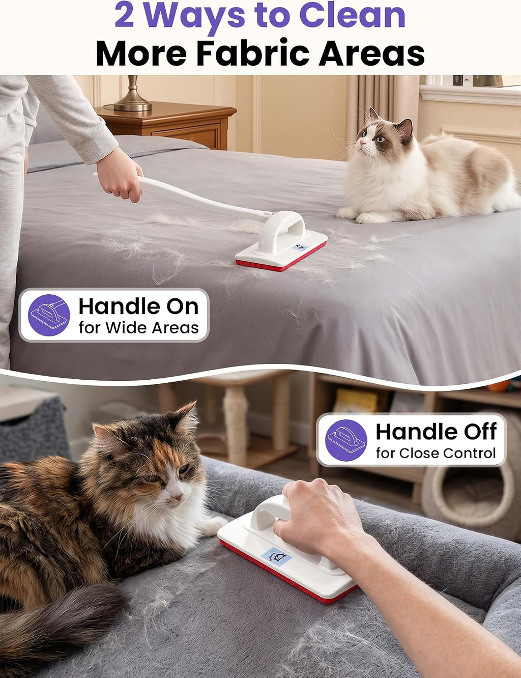 Reusable Pet Hair Remover Brush for Furniture, Dog & Cat Fur Remover