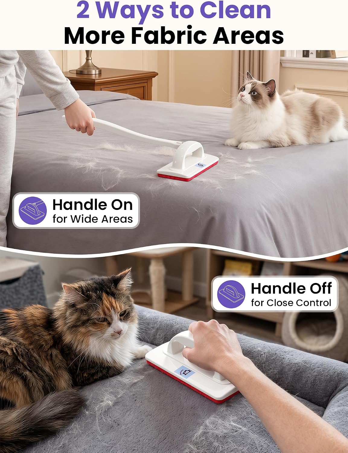 Reusable Pet Hair Remover Brush for Furniture, Dog & Cat Fur Remover