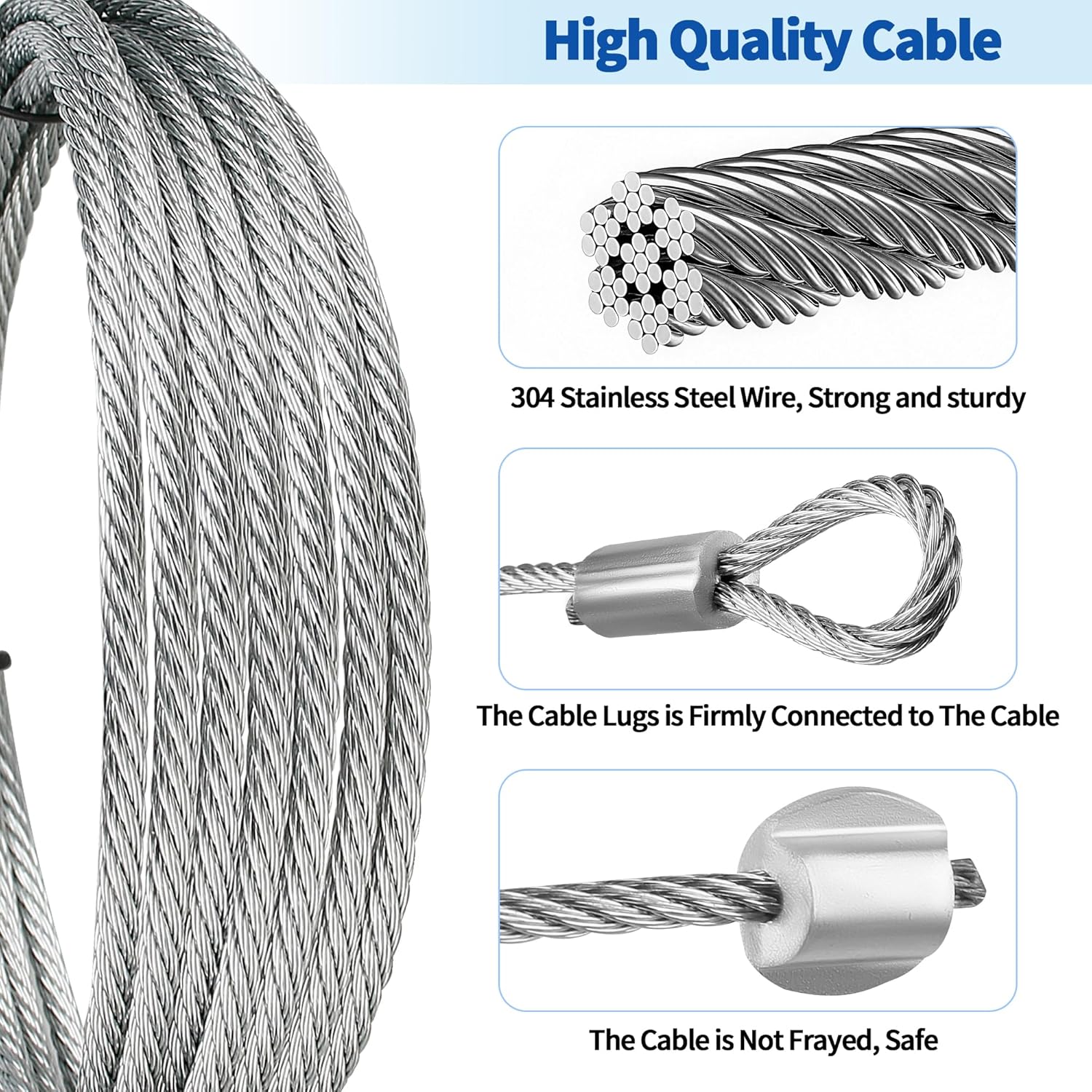 Garage Door Cables and Drums for 7 Ft Door, 8 Ft 6 Inch Long Cable Replacement for Torsion Springs, Garage Door