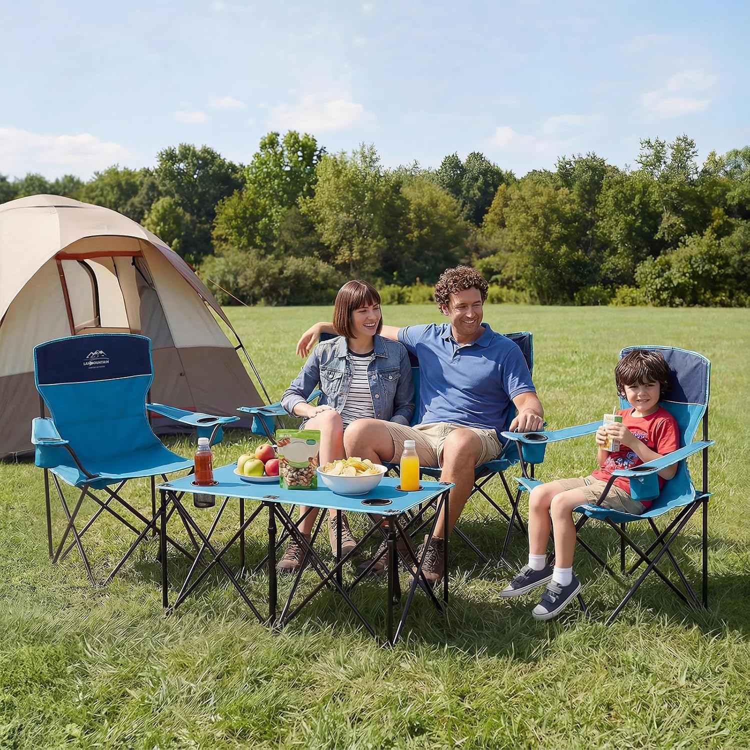 Oversized 4 Pcs Camping Chair Set with Table,Outdoor Folding Heavy Duty Lawn Chair,Cup Holder,Portable,Loveseat Chair