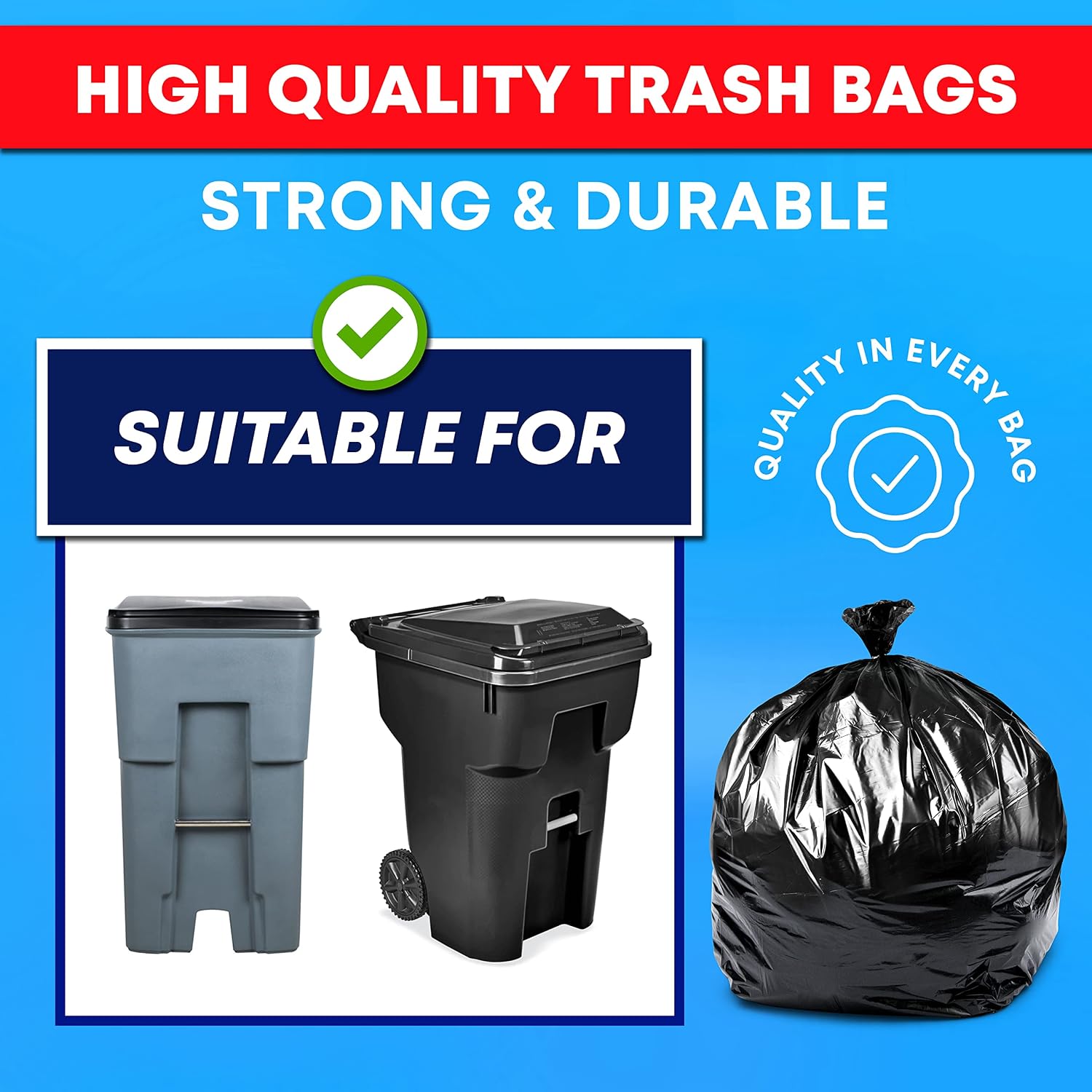 Contractor Garbage Bags 55 Gallon, 3 Mil Black Contractor Garbage Bag (50 Bags w/Ties) Large 55 Gallon Trash Bags