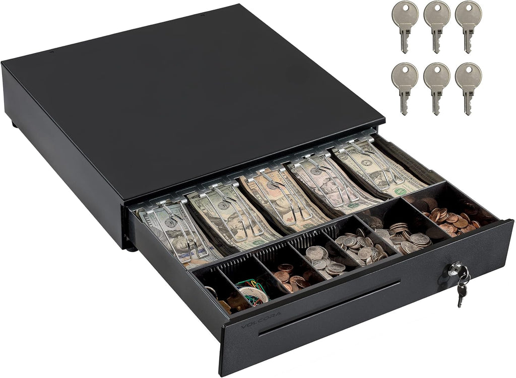 Cash Register Drawer for Point of Sale (POS) System, 5 Bill/7 Coin, 16" with Adjustable Coin Slots, 12-24V, RJ11/RJ12