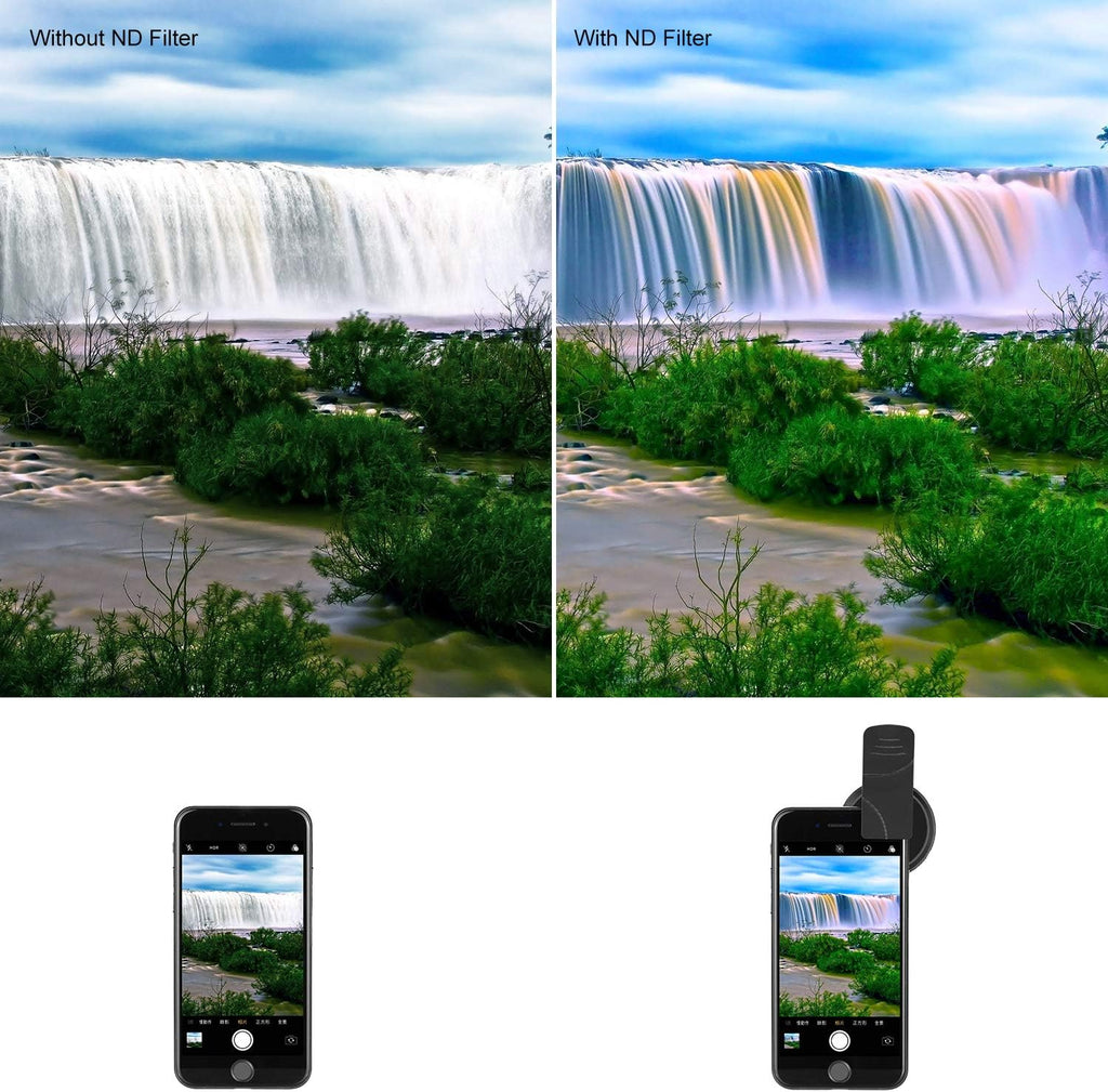 37mm Clip On ND2-ND400 Phone Lens ND Filter Kit: Variable Neutral Density Filter with Phone Clip Compatible with