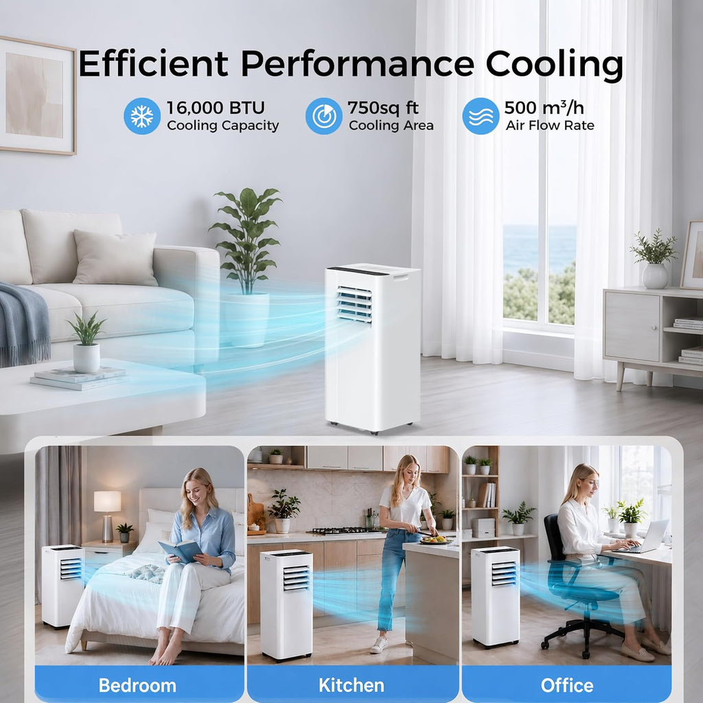 Portable Air Conditioner 16000 BTU, Smart WiFi APP & Remote Control, 5-in-1 AC Unit Cools up to 750 Sq.Ft, 40dB Ultra