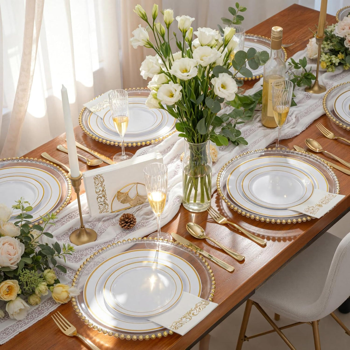 300 Pieces Gold Plastic Silverware - Heavy Duty Disposable Cutlery Set Plastic Gold Silverware Set Includes 100