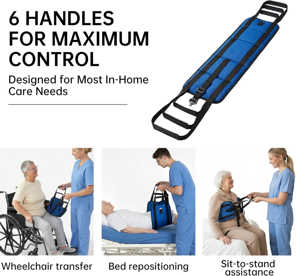 Transfer Sling, Upgraded with Metal Buckle, 6 Reinforced Straps with Hand Grips, Lift & Standing Aid for Caregivers