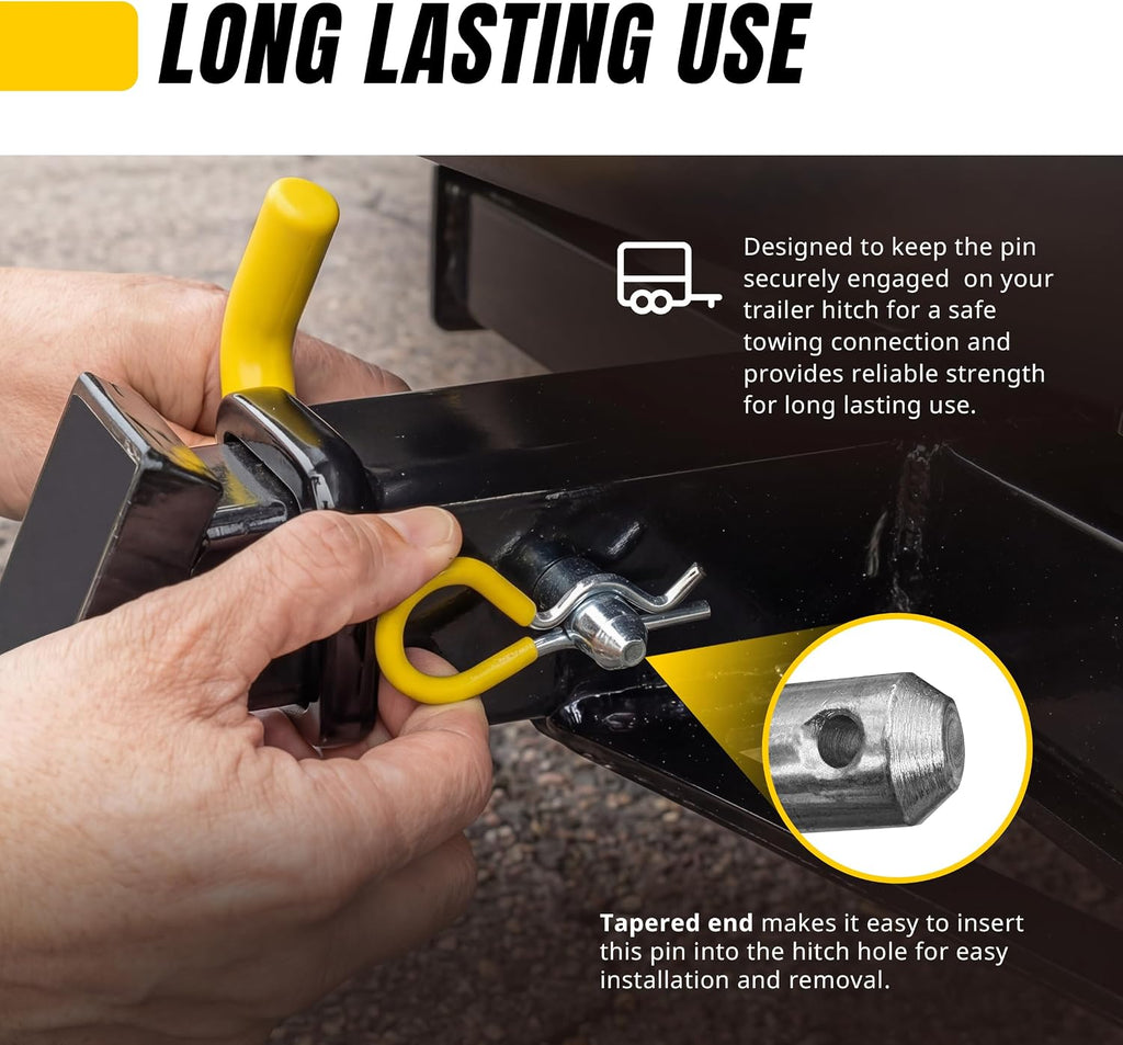 50565 3 Pack Trailer Hitch Pin & Clip with Rubber-Coated Vinyl Yellow Grip, 5/8" Diameter, Fits 2" Receiver